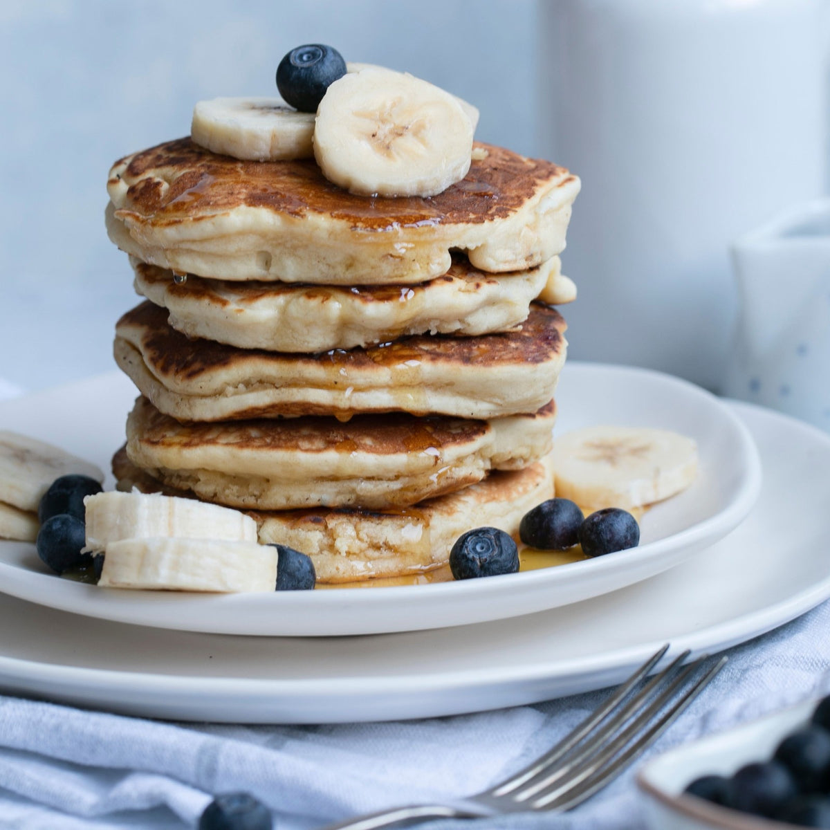 Protein pancakes with banana and blueberries