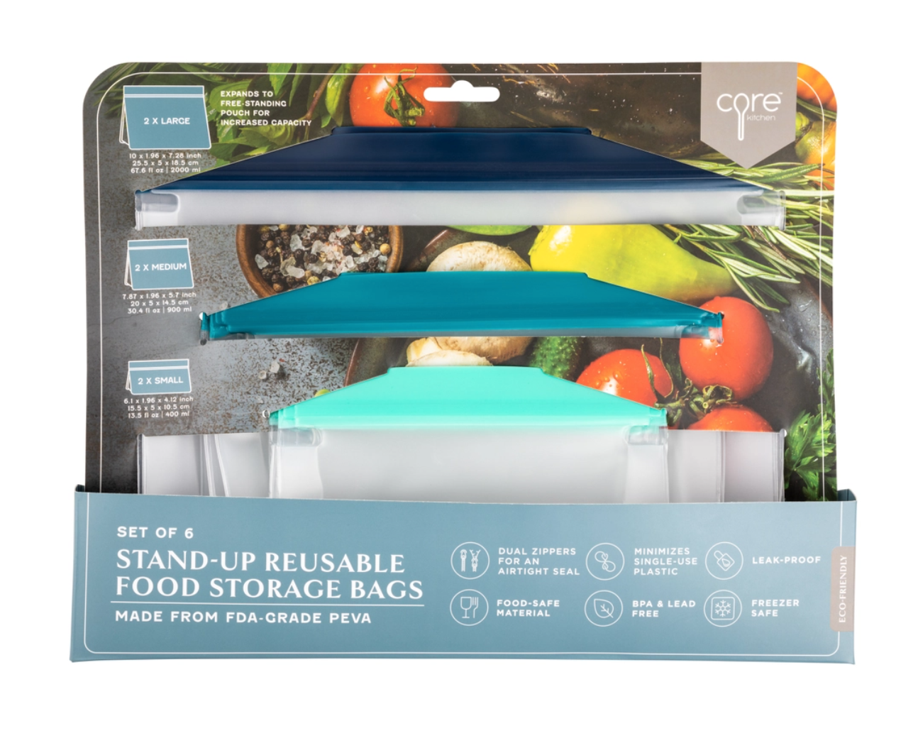 Reusable Food Storage Bags {6 Pack} - Blue Ombre